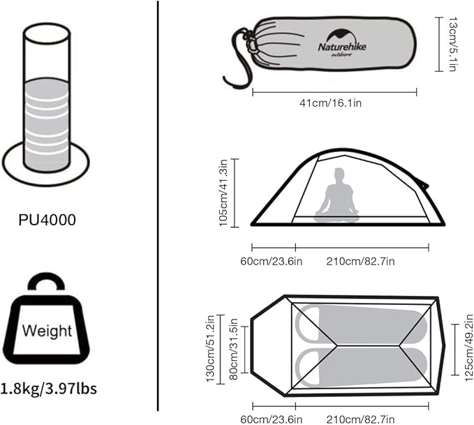 Naturehike Cloud-Up 2 Person Tent Lightweight Backpacking Tent with Footprint - Free Standing Ultralight Camping Hiking Backpack Tents Two Person Tent