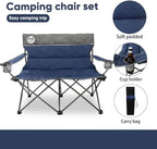 Northroad Outdoor Camping Chair Set of 3,Folding Padded Camp Chair,Collapsible Conversation Set w/1 Sofa,2 Single Chairs for Family Patio,Beach (Blue)
