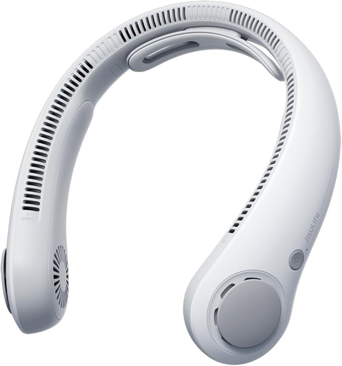 JISULIFE Portable Neck Fan Upgraded, Neckbrace Personal Hands Free, 5 Speed Gears Adjustment, 5000 mAh Wearable Bladeless Quiet Rechargeable for Outdoor Indoor, Gifts for Women Men- Foggy Grey