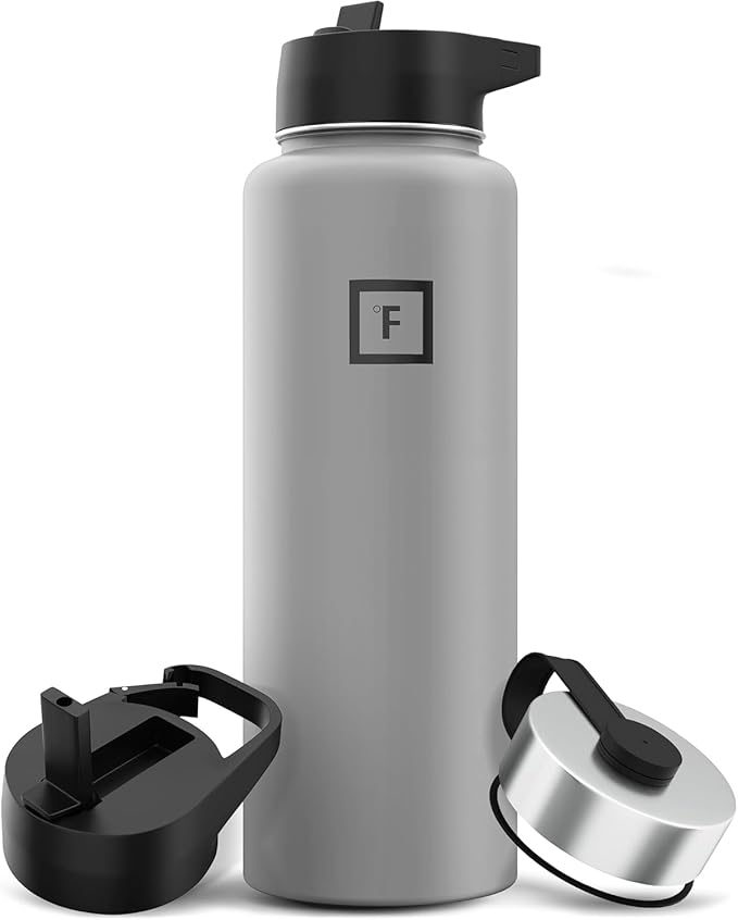 IRON °FLASK Camping & Hiking Hydration Flask with 3 Lids - Stainless Steel, Double Walled & Vacuum Insulated Water Bottle - Leak Proof & BPA Free (Graphite, Straw - 40 oz)