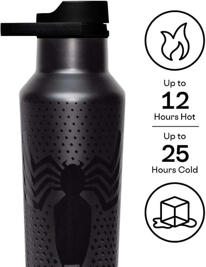 Corkcicle Marvel Sport Canteen - Insulated Stainless Steel Water Bottle - Compact & Travel-Friendly - Durable - Dishwasher Safe - BPA Free - Wide Mouth - Non-Slip Silicone Base - 20 oz - Venom