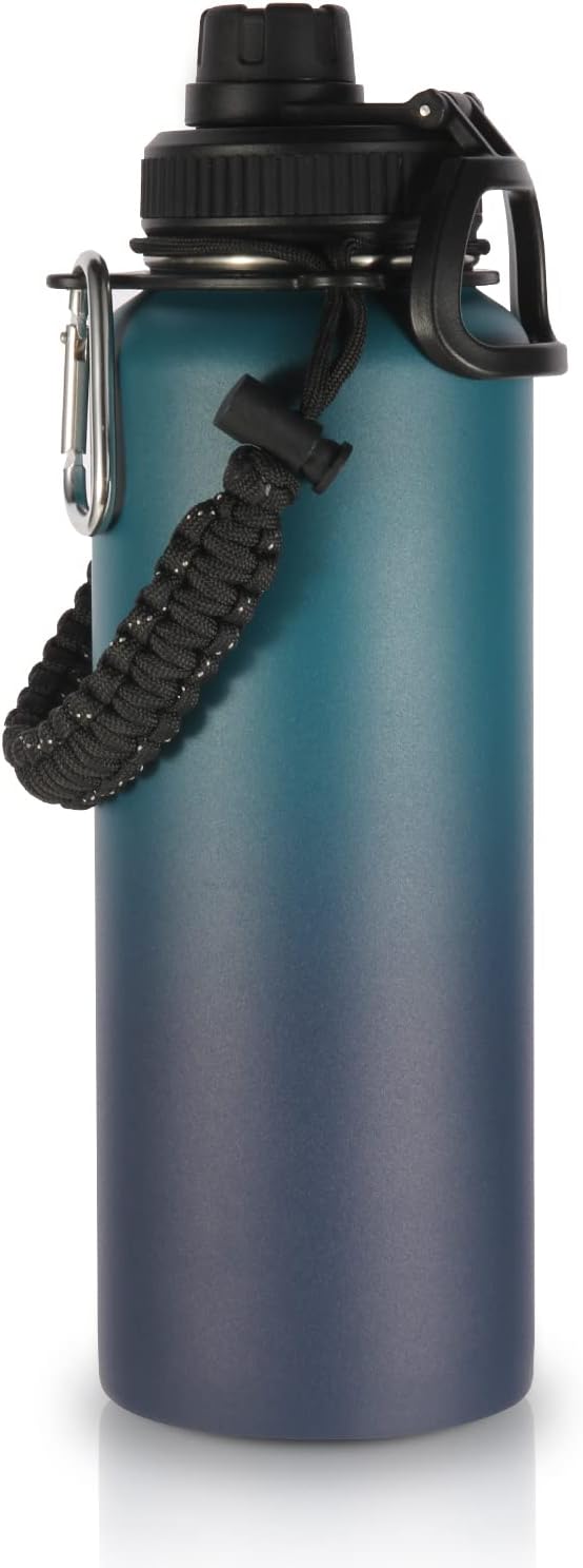 Volhoply 40 oz Insulated Water Bottles Paracord Handle, Stainless Steel Sports Bottle with Spout Lid, Double Walled Metal Travel Water Cups with Wide Mouth, Reusable Water jug (Dark Night,1 Set)