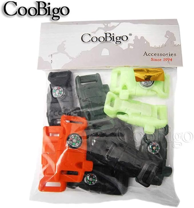 5/8 Inch Compass Flint Scraper Fire Starter Whistle Buckle Paracord Bracelet Outdoor Camping Emergency Survival Travel Kits