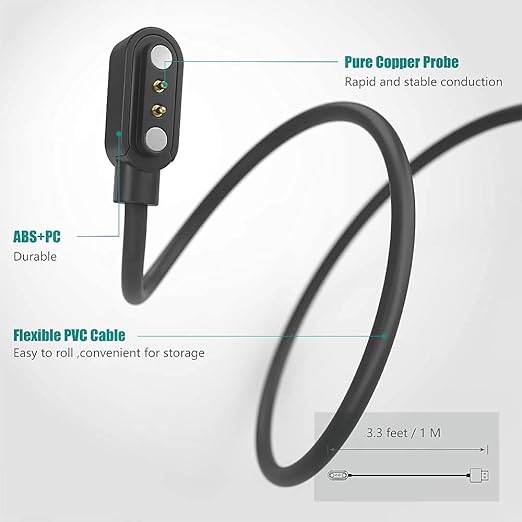 Lamshaw Compatible with Letsfit EW1 Charger, Magnetic USB Charging Cable Replacement Charger Cable Compatible with Letsfit EW1 / ID207 Smartwatch/AOKESI 1.69'' / ID207 / TOZO S2 Smart Watch (Black)