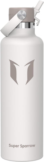 Super Sparrow Insulated Water Bottle - 17 Oz / 25 Oz / 32 Oz - Standard Mouth FlipFlow Flask - BPA Free, Leak Proof Drink Bottle- Ergonomic Straw Water Bottles for Work, Gym, Travel, Sports