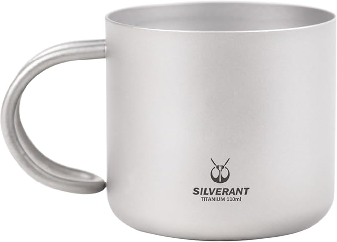 Camping Mug Titanium Double Wall Coffee Tea Cup (110ML Double-Wall Cup with Class Handle)