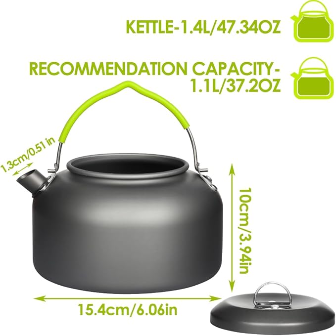 Gutsdoor Outdoor Camping Kettle for Boiling Water, 1.1L Aluminum Camping Tea Kettle, Portable Lightweight Teapot Coffee Pot for Camping Backpacking