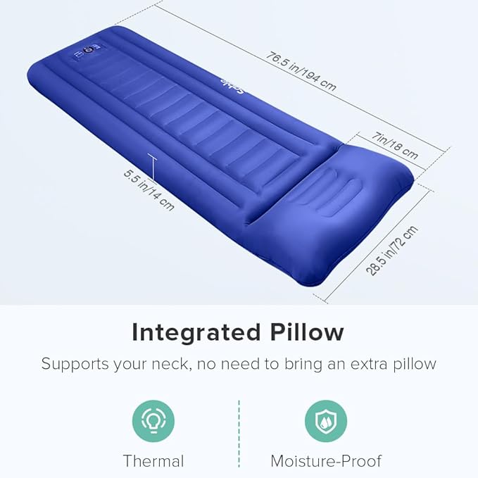 Sleeping Pad for Camping, Extra Thickness 5.5 Inch Ultralight Inflatable Sleeping Mat with Pillow Built-in Foot Pump, Compact Waterproof Camping air Mattress for Backpacking Hiking Traveling (Single)