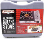 Chef Master 90235 Butane Countertop Stove 12,000 BTU, Professional Quality, Portable, with Carry Case, High Performance, Electronic Ignition, Brass Burner, Double Wind Guard, 1 Burner