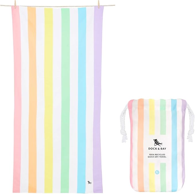 Dock & Bay Beach Towel - Quick Dry, Sand Free - Compact, Lightweight - 100% Recycled - Includes Bag - Rainbow Shores - Set of 6 - Large (160x90cm, 63x35)