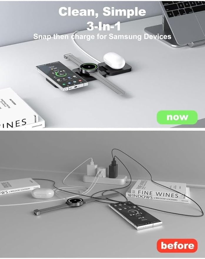 LUNOX 3-in-1 Wireless Charger for iPhone - Apple Watch & AirPods - Foldable Magnetic Fast Charging Dock - Black - White