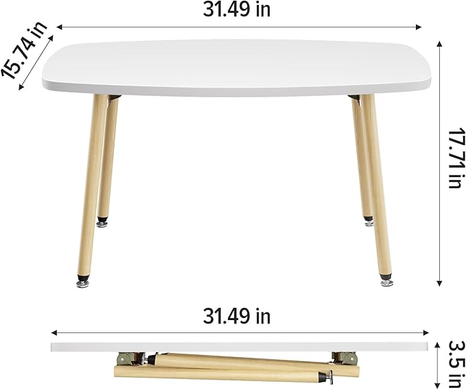 WOHOMO Folding Coffee Table White Small Coffee Tables for Living Room Portable Simple Modern Center Table for Small Spaces, No Assembly, 31.5 * 15.7 * 17.7IN, White Htp