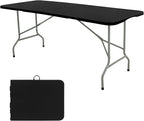 Folding Table 6 FT Camping Table Portable Plastic Rectangular Outdoor Dining Table Steel Legs Fold-in-Half with Carrying Handle for Indoor,Picnic,Party,Wedding,Events(Black)