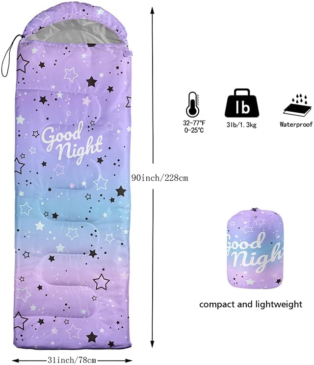 Kids Sleeping Bag for Boys Girls,Rocket Moon Print-Lightweight Warm Portable Outdoor Indoor-Waterproof Cold Weather Resistant Sleeping Bag for Camping Hiking