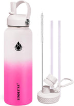 SENDESTAR Stainless Steel Wide Mouth Water Bottle 40oz Double Wall Vacuum Insulated Leak Proof Bottle with New Flex Straw Lid & Spout Lid XIN-WP-40OZ-1