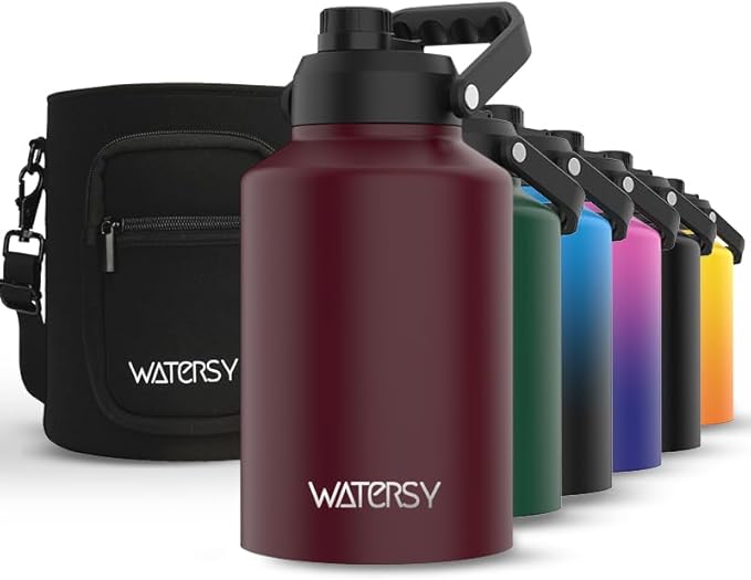 WATERSY 1 Gallon Water Bottle Insulated(Cold for 48 Hrs),BPA Free&Leak Proof,128oz Stainless Steel Water Jug,Big thermo,Large Water Bottle with Handle for Gym,Hiking,Camping&Travel,Brick Red