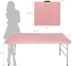 4 FT Folding Table with Carry Handle, Portable Fold-in-Half Plastic Table, Rectangle Foldable Table for Indoor/Outdoor Pink