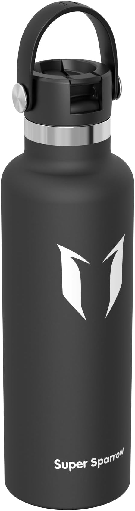 Super Sparrow Insulated Water Bottle - 17 Oz / 25 Oz / 32 Oz - Standard Mouth FlipFlow Flask - BPA Free, Leak Proof Drink Bottle- Ergonomic Straw Water Bottles for Work, Gym, Travel, Sports
