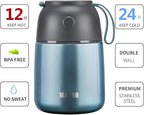 MAXSO Soup Thermo for Hot & Cold Food for Adults Kids, 17 oz Vacuum Insulated Steel Lunch Container Bento Box with Spoon, Leakproof Thermal Food Jar for School Office Travel - Shinny Blue