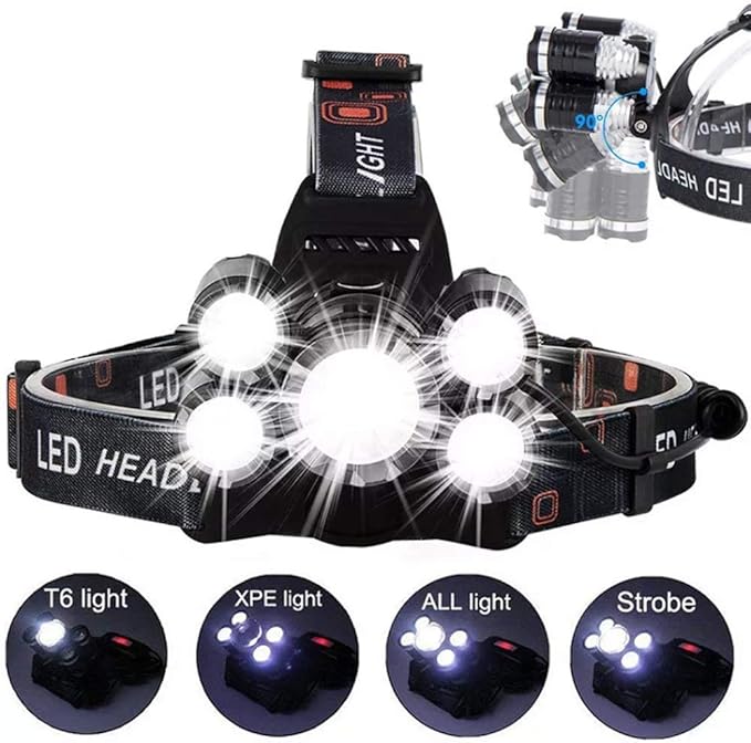 Headlamp Rechargeable,1200 Lumen Ultra Bright 5 LED Headlight Flashlight,Brightest USB Rechargeable Headlamps,Waterproof Zoomable Head Lamp 4 Modes Light for Outdoors Camping Hunting Hiking Hard Hat