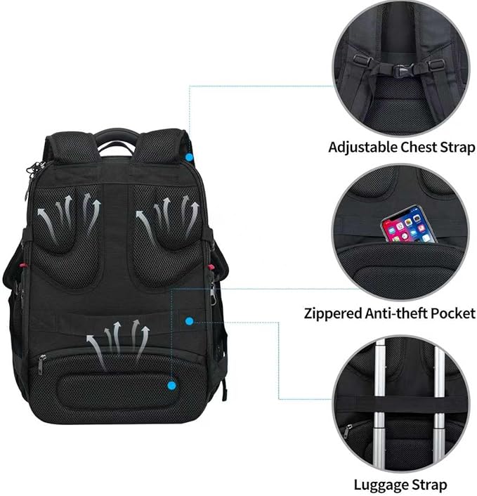 KROSER Travel Laptop Backpack 17.3 Inch XL Computer Backpack with Hard Shell Saferoom RFID Pockets Water-Repellent Business College Daypack Stylish Bag for Men/Women-Black Haze Blue