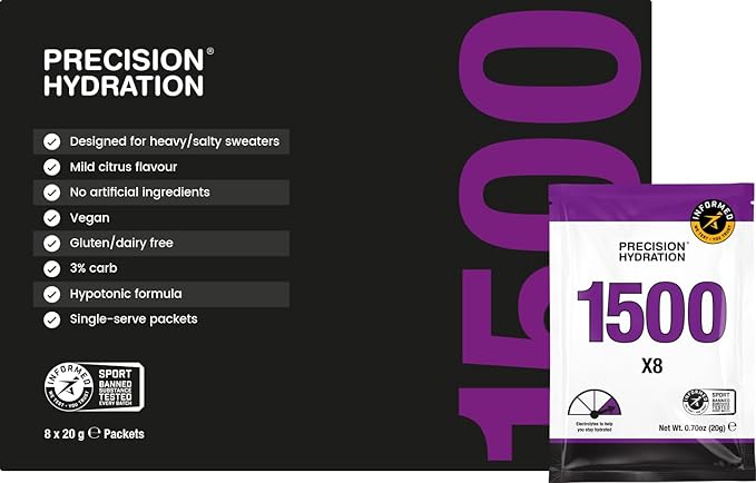 Precision Hydration Electrolyte Powder - No Artificial Ingredients,Multi Strength Hydration Packets - Individual Waterproof Servings - Gluten Free,(1 Box (8 Packets,1500mg/L- Purple)