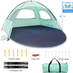 WhiteFang Beach Tent Anti-UV Portable Sun Shade Shelter for 3/4/6/8 Person, Extendable Floor with 3 Ventilating Mesh Windows Plus Carrying Bag, Stakes and Guy Lines