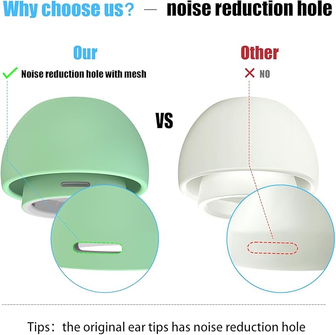 3 Pairs Replacement Ear Tips for AirPods Pro 1st & 2nd Generation with Noise Reduction Hole, Silicone Ear Tips for AirPods Pro with Portable Storage Box and Fits in Charging Case(Medium, Mint Green)