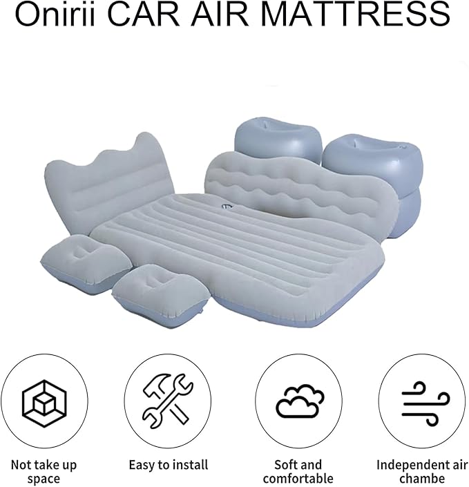 Inflatable Car Air Mattress Back Seat Bed with Air Pump,Portable Thickened Car Travel Camping Sleeping Air Mattress Blow Up Bed for Car Universal SUV