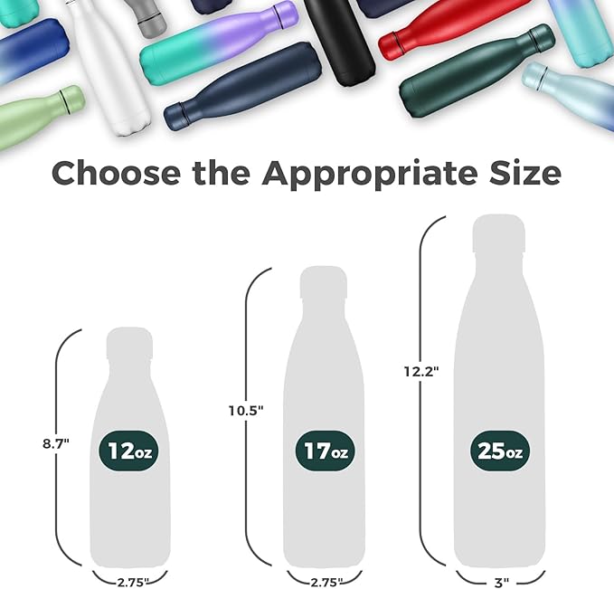 Volhoply 25oz Insulated Water Bottles 1/2/4 Pack, Double Wall Stainless Steel Vacuum Flask Keeps Cold & Hot, BPA Free Leakproof Bottle (Army Green,2 Pack)