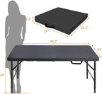 4 FT Folding Table with Carry Handle, Portable Fold-in-Half Plastic Table, Rectangle Foldable Table for Indoor/Outdoor Black