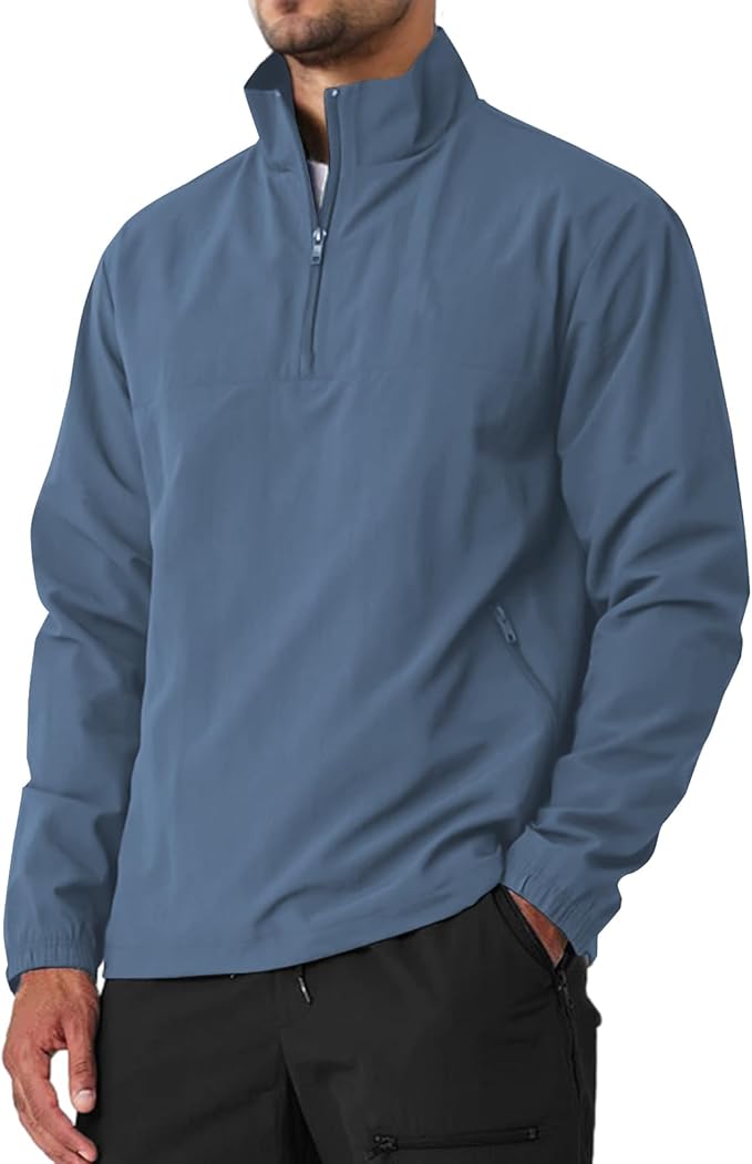 Men's Casual Quarter Zip Pullover Golf Windbreakers Athletic Lightweight Jacket Hiking Running Sweatshirt with Pockets