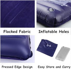 2 Pack Purple Ultralight Inflatable Camping Pillow Squared Flocked Fabric Air Pillow for Beach,Hiking,Camping,Traveling,Napping,Desk Rest,Neck Lumbar Support