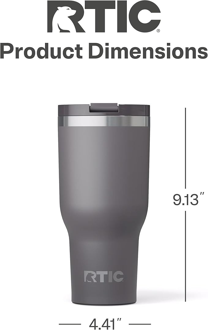 RTIC 40oz Essential Tumbler with Lid, Ceramic Lined, Insulated, Stainless Steel, Metal, Double Wall Vacuum-Insulation, Travel Cup for Iced Coffee, Tea, Hot and Cold Drink, Graphite