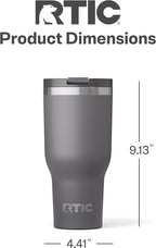RTIC 40oz Essential Tumbler with Lid, Ceramic Lined, Insulated, Stainless Steel, Metal, Double Wall Vacuum-Insulation, Travel Cup for Iced Coffee, Tea, Hot and Cold Drink, Graphite