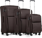 Hanke 3 Piece Luggage Sets Softside Expandable Carry On Luggage Set Travel Suitcase Sets with Spinner Wheels TSA Approved Luggage(Coffee, 20in/24in/28in)