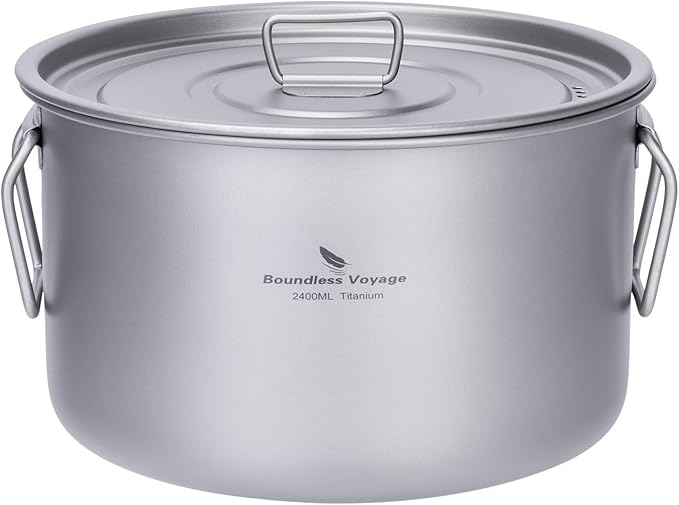 Boundless Voyage Titanium Pot Portable Camping Cookware Lightweight Cooking Pot Set for Outdoor Cooking Traveling Backpacking Hiking Trekking Picnic