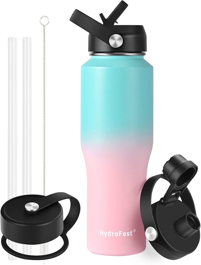 Insulate Stainless Steel Vacuum 32oz Double Walled Metal Hiking Water Bottle with Straw Lid, Wide Mouth Leak Proof for Kids, School