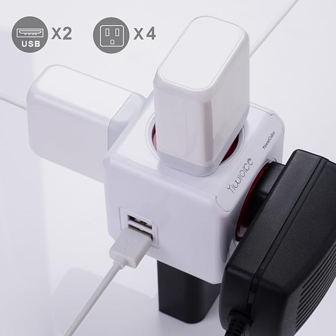 Surge Protector Power Board, 4 - Outlet Extender Multi - Plug Socket with 2 USB Charging Ports, 175 Joules Protection, Suitable for Homes, Offices, ETL - Certified (Grey)