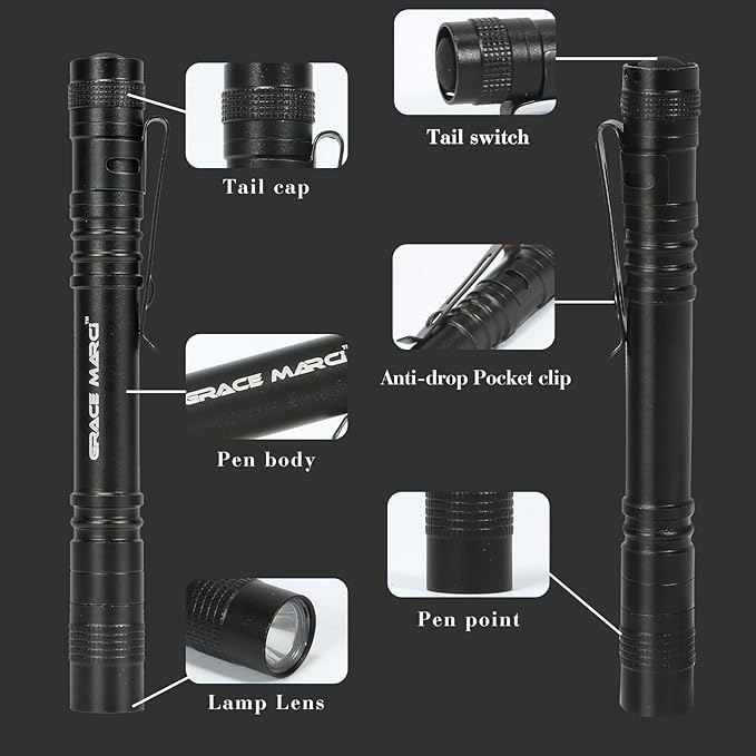 5-Pack Tactical EDC Pen Flashlights, 200LM Mini Pocket-Sized, 3-Mode LED Pen Lights with Belt Clip, Essential Small Flashlights for Outdoor Camping, Emergency Preparedness & DIY Repair