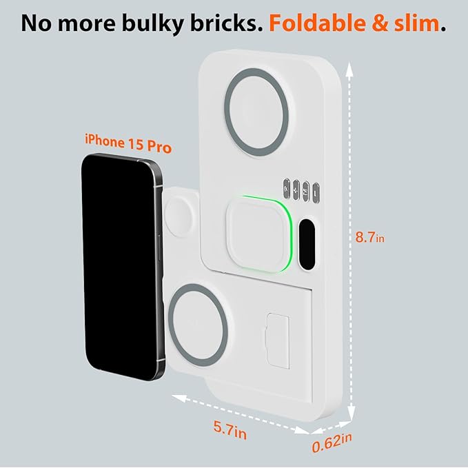 Dual Phone Magnetic Wireless Charging Station for Apple Devices/Apple Ecosystem,with Auto-Switch 7-Color Light & Clock, Compatible with iPhone 17/16/15, for iWatch 11/10/9 & AirPods Pro3（White）