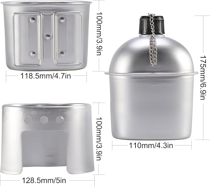 Military Canteen with Cup Stove and Molle Pouch Military Surplus Army Canteen for Outdoor Camping Hiking Surviving Backpacking