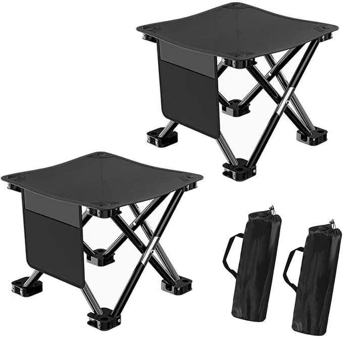 2 Pairs Camping Stool, 13 InchLightweight Folding Camping Chair, Lightweight Folding Stool Seat with Side Pocket and Carry Bag for Outdoor Hiking, Fishing, Picnic, Beach and Lawn Party