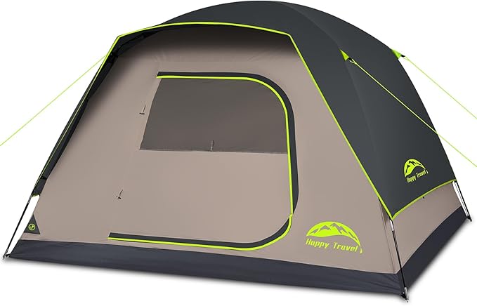 Happy Travel Camping Tent, 4/6 Person Dome Tents for Camping with Rainfly, Waterproof Clip Easy Setup Portable Family Tent with Mesh Windows, 20% More Headroom Backpacking Tents for Camping & Hiking