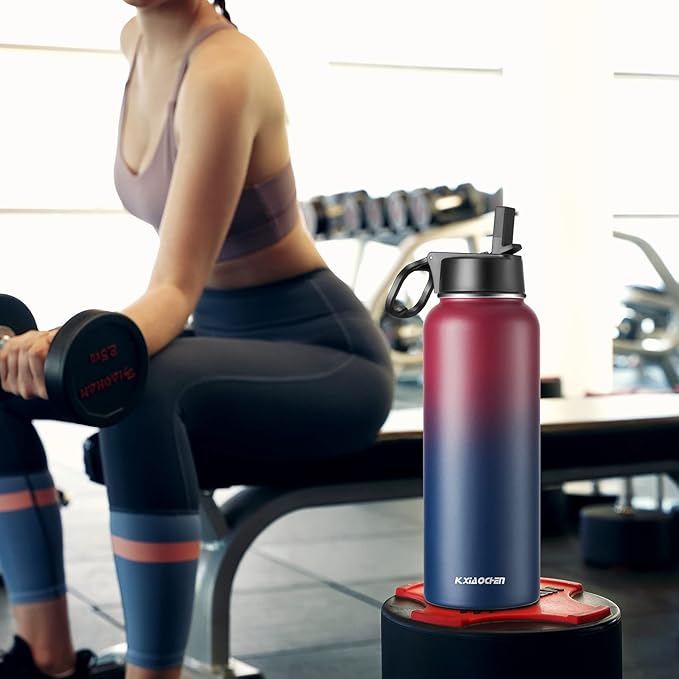 KXIAOCHEN Insulated Water Bottle, Stainless Steel Water Bottle, 2 Lids (Straw and Handle Lid),Wide Mouth Metal Water Bottles Keep Hot and Cold, Double Walled, Thermo Mug, Metal Canteen