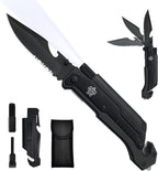 8.5" Military Outdoor Hunting Camping Pocket Knife, 7 in 1 Multi-Function Folding Knives with Fire Starter LED Light Seatbelt Cutter Glass Breaker Bottle Opener Tactical Blade (Black)