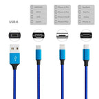 Multi Charging Cable(2Pack 4FT), Nylon Braided 3 in 1 Universal Phone Charger Fast Charging with Type-C/Micro USB and IP Port, Compatible with Most Cell Phones（Blue）