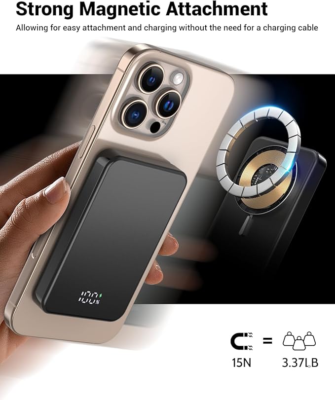 for Magsafe Portable Charger, Aluminum Alloy Small 10000mAh 20W PD Magnetic Power Bank, USB-C in&Out Wireless Battery Pack Phone Charger for iPhone 17/16/15/14/13/12 Plus Pro Max Series -Black