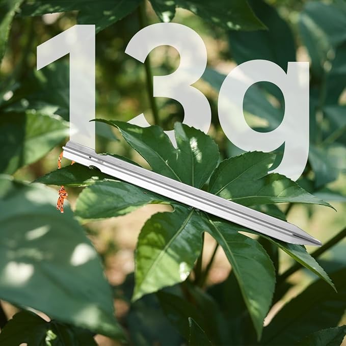 12 Pack Tent Stakes, 7-inch Ultralight Aluminum Ground Pegs with Reflective Pull Ropes, Tri-Beam Stake in a Carrying Bag, for Camping, Backpacking, Hiking, Hammocks and Canopy, Silver