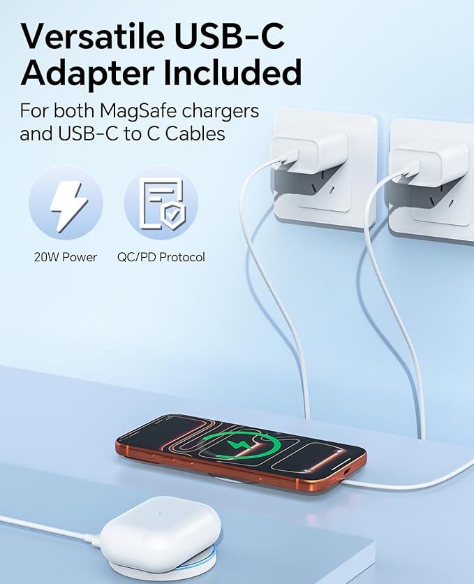 2Pack MagSafe Magnetic Wireless Charger for iPhone 17 16 Wireless Charging, Fast Charging Pad with 2Pack Apple USB C Charging Block for iPhone 17/16/15/14/13/12 Series/AirPods 4 3/2/Pro 2/3